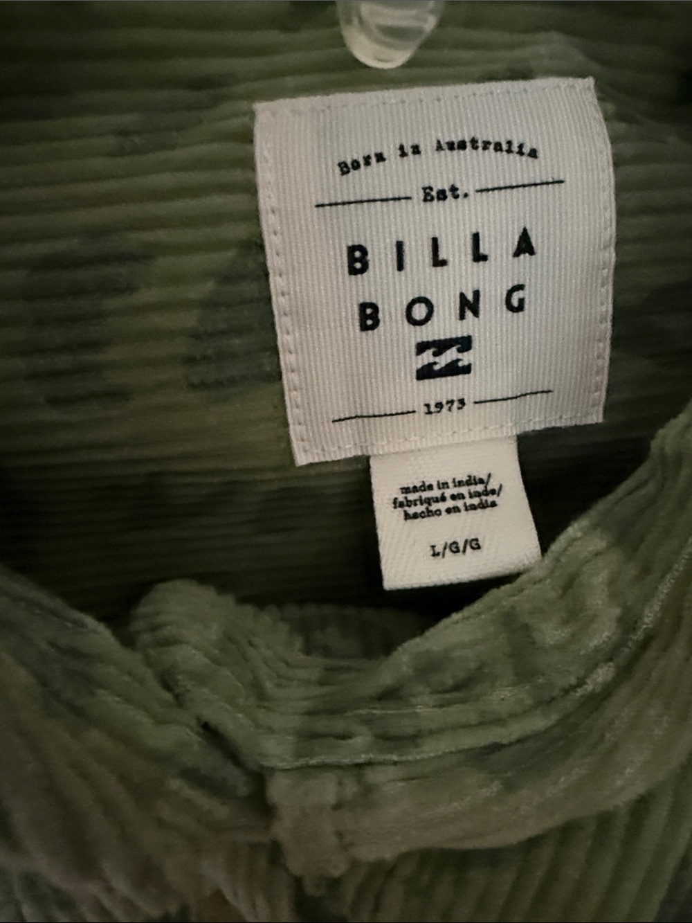 Billabong Sage/Olive Green Corduroy Leopard Shirt Jacket - Size Large - Picture 5 of 7